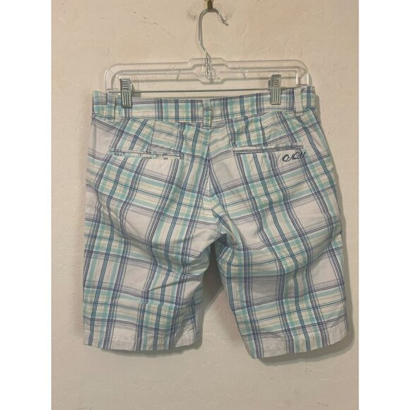 O'Neill Shorts Ocean Blue White Plaid Bermuda 100% Cotton Sz 5 Beachy Coastal - Picture 6 of 10